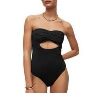 All Saints Tatum Women's Black Bandeau Cutout One-Piece Swimsuit Size Large NWOT